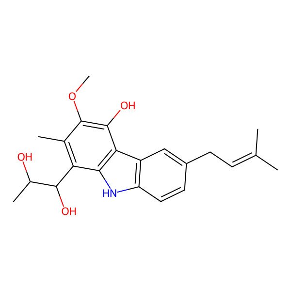 2D Structure of 1-[4-hydroxy-3-methoxy-2-methyl-6-(3-methylbut-2-enyl)-9H-carbazol-1-yl]propane-1,2-diol