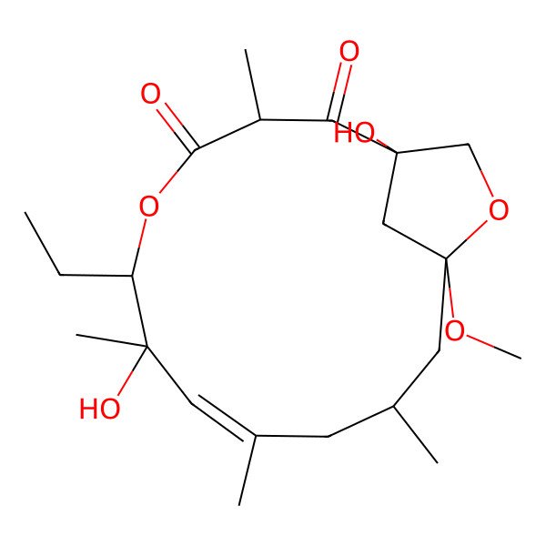2D Structure of (8E)-6-ethyl-1,7-dihydroxy-13-methoxy-3,7,9,11-tetramethyl-5,14-dioxabicyclo[11.2.1]hexadec-8-ene-2,4-dione