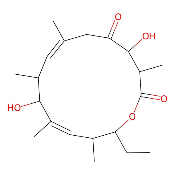 2D Structure of (3R,7E,11E,14S)-14-ethyl-4,10-dihydroxy-3,7,9,11,13-pentamethyl-1-oxacyclotetradeca-7,11-diene-2,5-dione