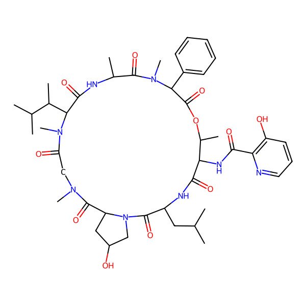 2D Structure of 3-hydroxy-N-[(3R,6S,7R,10S,13S,22R,24R)-24-hydroxy-7,11,13,17,20-pentamethyl-16-[(2S)-3-methylbutan-2-yl]-3-(2-methylpropyl)-2,5,9,12,15,18,21-heptaoxo-10-phenyl-8-oxa-1,4,11,14,17,20-hexazabicyclo[20.3.0]pentacosan-6-yl]pyridine-2-carboxamide