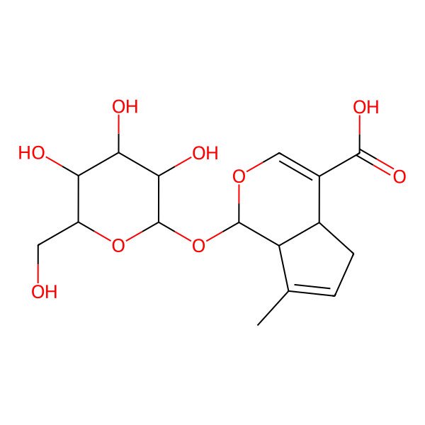 2D Structure of (1R,4aR,7aR)-7-methyl-1-[(2S,3R,4S,5S,6R)-3,4,5-trihydroxy-6-(hydroxymethyl)oxan-2-yl]oxy-1,4a,5,7a-tetrahydrocyclopenta[c]pyran-4-carboxylic acid