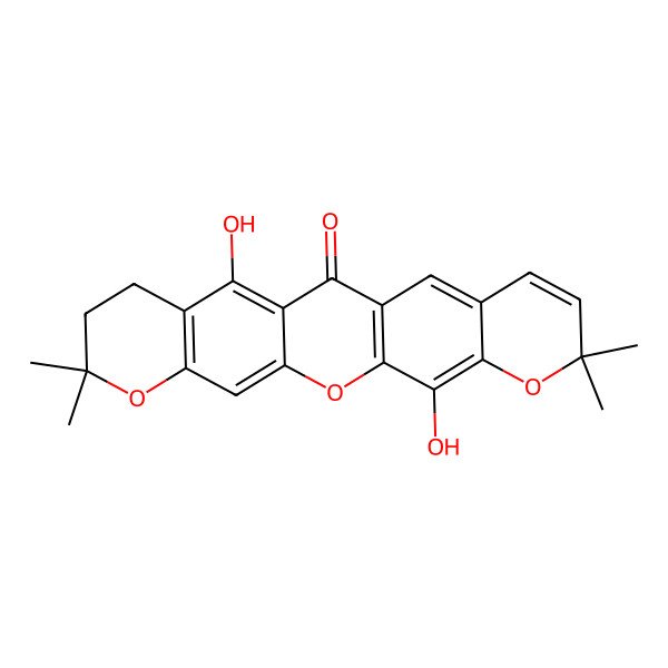 2D Structure of 4,15-Dihydroxy-7,7,19,19-tetramethyl-2,6,20-trioxapentacyclo[12.8.0.03,12.05,10.016,21]docosa-1(22),3(12),4,8,10,14,16(21)-heptaen-13-one