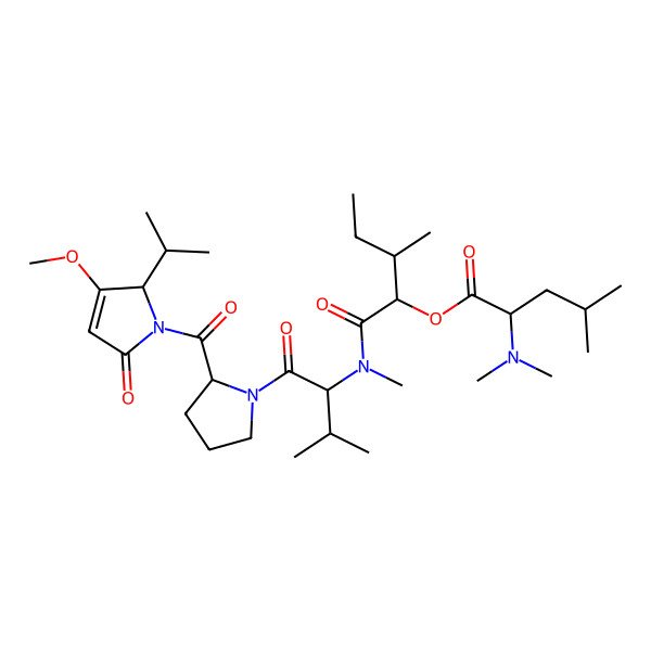 2D Structure of [(2S,3S)-1-[[(2S)-1-[(2S)-2-[(2S)-3-methoxy-5-oxo-2-propan-2-yl-2H-pyrrole-1-carbonyl]pyrrolidin-1-yl]-3-methyl-1-oxobutan-2-yl]-methylamino]-3-methyl-1-oxopentan-2-yl] (2S)-2-(dimethylamino)-4-methylpentanoate