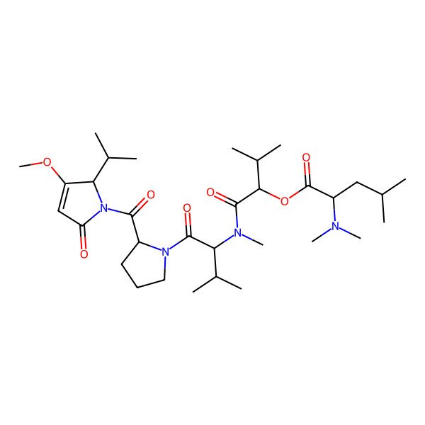 2D Structure of [(2S)-1-[[(2S)-1-[(2S)-2-[(2S)-3-methoxy-5-oxo-2-propan-2-yl-2H-pyrrole-1-carbonyl]pyrrolidin-1-yl]-3-methyl-1-oxobutan-2-yl]-methylamino]-3-methyl-1-oxobutan-2-yl] (2S)-2-(dimethylamino)-4-methylpentanoate