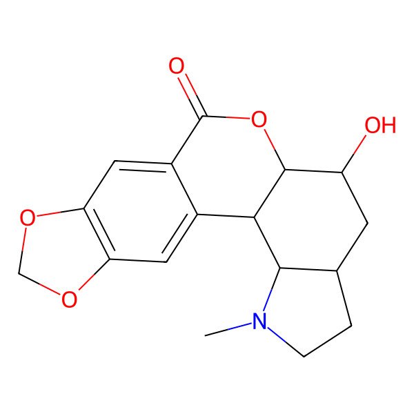 2D Structure of (2S,3R,7S,9S,10S)-9-hydroxy-4-methyl-11,16,18-trioxa-4-azapentacyclo[11.7.0.02,10.03,7.015,19]icosa-1(20),13,15(19)-trien-12-one