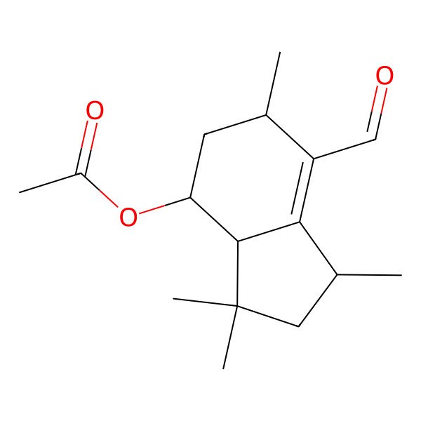 2D Structure of [(1R,3aS,4S,6R)-7-formyl-1,3,3,6-tetramethyl-1,2,3a,4,5,6-hexahydroinden-4-yl] acetate