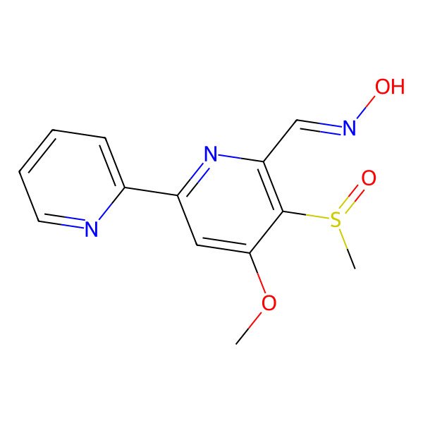 2D Structure of (NZ)-N-[(4-methoxy-3-methylsulfinyl-6-pyridin-2-ylpyridin-2-yl)methylidene]hydroxylamine