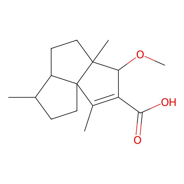 2D Structure of (1R,4S,5R,8S,9R)-4-methoxy-2,5,9-trimethyltricyclo[6.3.0.01,5]undec-2-ene-3-carboxylic acid