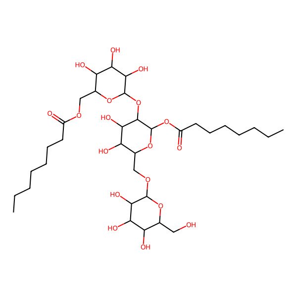 2D Structure of octanoyl(-6)Hex(?1-2)[Hex(?1-6)]Hex-O-octanoyl