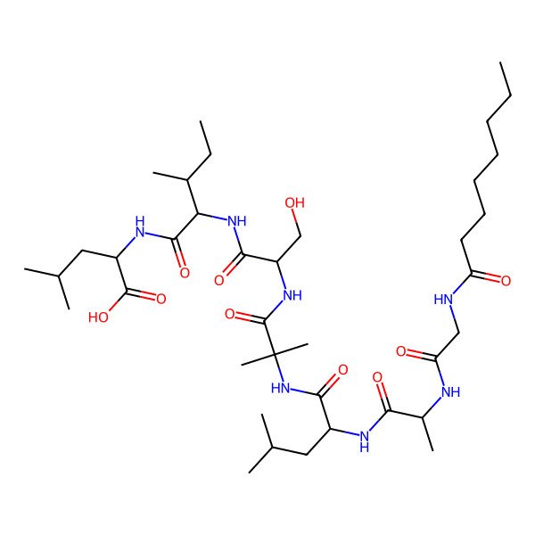 2D Structure of octanoyl-Gly-DL-Ala-DL-Leu-Aib-DL-Ser-DL-xiIle-DL-Leu-OH