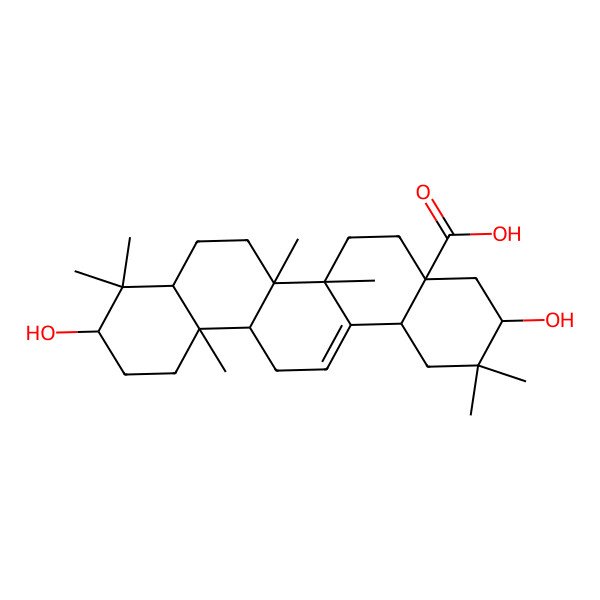 2D Structure of Olean-12-en-28-oic acid, 3,21-dihydroxy-, (3beta,21beta)-
