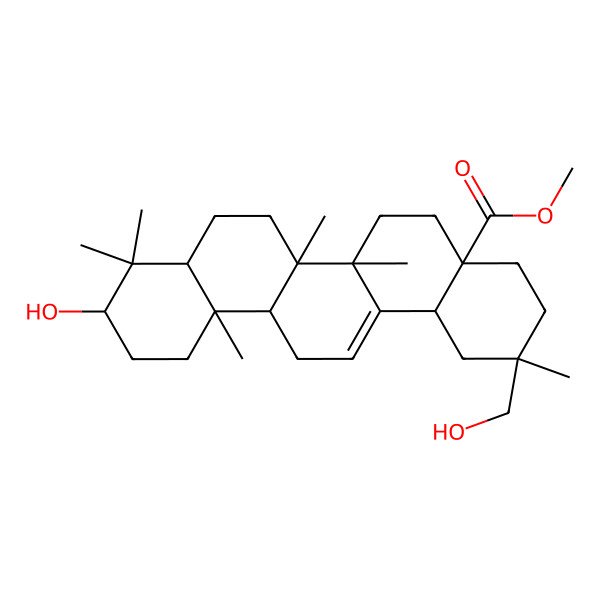 2D Structure of Olean-12-en-28-oic acid, 3beta,29-dihydroxy-, methyl ester