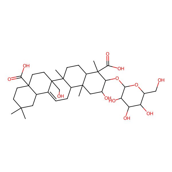 2D Structure of Olean-12-ene-23,28-dioic acid, 3-(ss-D-glucopyranosyloxy)-2,27-dihydroxy-, (2ss,3ss,4a)-