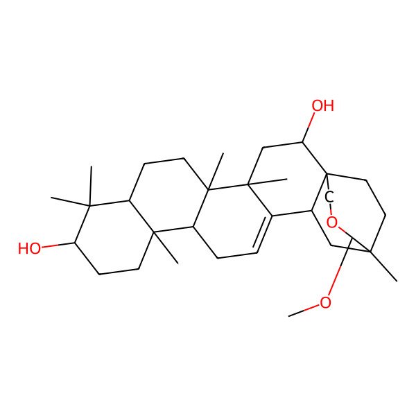 2D Structure of Olean-12-ene-3,16-diol, 28,29-epoxy-29-methoxy-, (3beta,16alpha,20beta)-