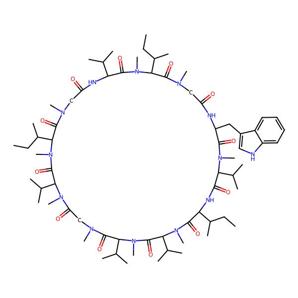 2D Structure of cyclo[Sar-DL-Trp-DL-N(Me)Val-DL-xiIle-DL-N(Me)Val-DL-N(Me)Val-Sar-DL-N(Me)Val-DL-N(Me)xiIle-Sar-DL-Val-DL-N(Me)xiIle]