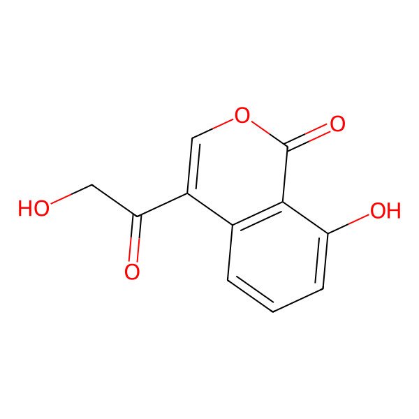 2D Structure of 8-Hydroxy-4-(2-hydroxyacetyl)-1H-2-benzopyran-1-one