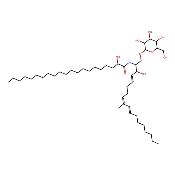 2D Structure of (2R)-2-hydroxy-N-[(2S,3R,4E,8E,10E)-3-hydroxy-9-methyl-1-[(2R,3R,4S,5S,6R)-3,4,5-trihydroxy-6-(hydroxymethyl)oxan-2-yl]oxyoctadeca-4,8,10-trien-2-yl]henicosanamide