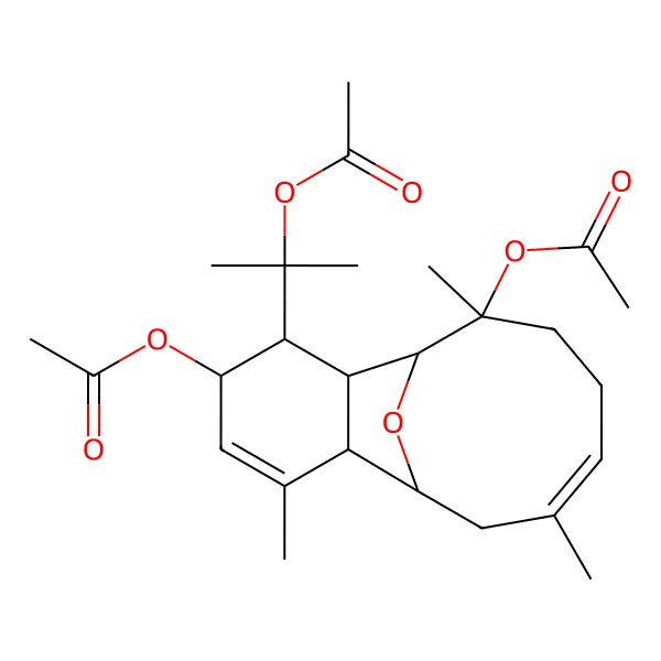 2D Structure of [(1S,2S,3R,4R,7R,8S,10E,14R)-14-acetyloxy-3-(2-acetyloxypropan-2-yl)-6,10,14-trimethyl-15-oxatricyclo[6.6.1.02,7]pentadeca-5,10-dien-4-yl] acetate
