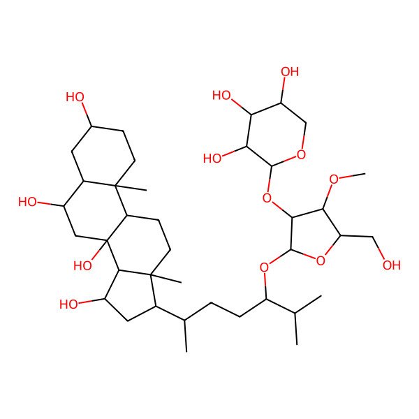 2D Structure of (3S,5S,6S,8S,9R,10S,13R,14S,15S,17R)-17-[(2R,5S)-5-[(2R,3R,4S,5S)-5-(hydroxymethyl)-4-methoxy-3-[(2S,3R,4S,5R)-3,4,5-trihydroxyoxan-2-yl]oxyoxolan-2-yl]oxy-6-methylheptan-2-yl]-10,13-dimethyl-1,2,3,4,5,6,7,9,11,12,14,15,16,17-tetradecahydrocyclopenta[a]phenanthrene-3,6,8,15-tetrol