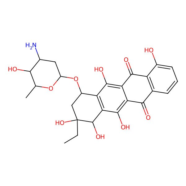 2D Structure of (7R,8R,10S)-10-((3-Amino-2,3,6-trideoxy-alpha-L-lyxo-hexopyranosyl)oxy)-8-ethyl-7,8,9,10-tetrahydro-1,6,7,8,11-pentahydroxy-5,12-naphthacenedione