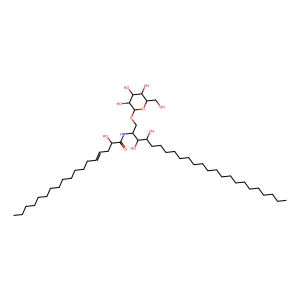 2D Structure of (E,2R)-N-[(2S,3S,4R)-3,4-dihydroxy-1-[(2R,3R,4S,5S,6R)-3,4,5-trihydroxy-6-(hydroxymethyl)oxan-2-yl]oxytetracosan-2-yl]-2-hydroxyoctadec-4-enamide