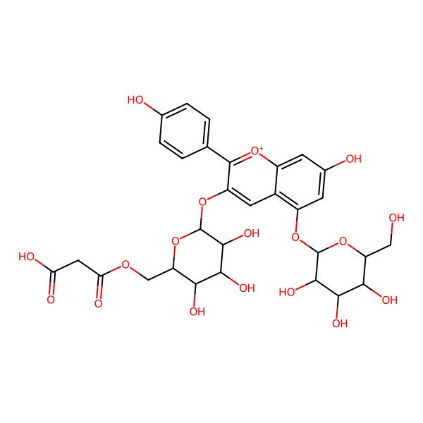 2D Structure of Pelargonidin 3-(6''-malonylglucoside)-5-glucoside 2D Structure of Pelargonidin 3-(6''-malonylglucoside)-5-glucoside