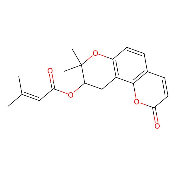 2D Structure of [(9S)-8,8-dimethyl-2-oxo-9,10-dihydropyrano[2,3-h]chromen-9-yl] 3-methylbut-2-enoate
