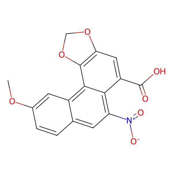 2D Structure of Phenanthro(3,4-d)-1,3-dioxole-5-carboxylic acid, 10-methoxy-6-nitro-