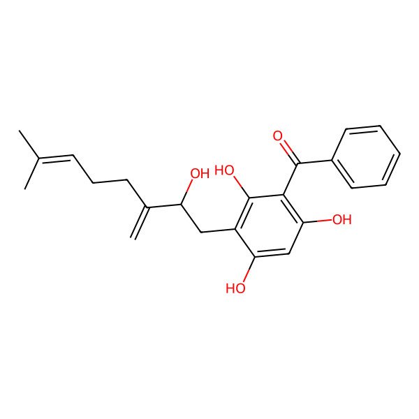 2D Structure of Phenyl-[2,4,6-trihydroxy-3-(2-hydroxy-7-methyl-3-methylideneoct-6-enyl)phenyl]methanone