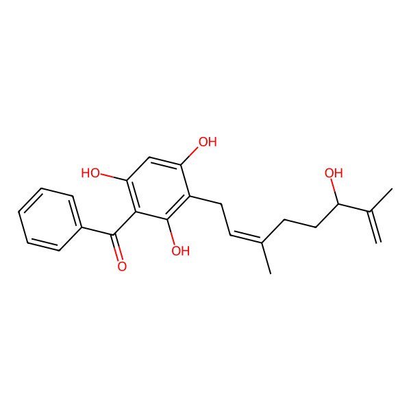 2D Structure of Phenyl-[2,4,6-trihydroxy-3-(6-hydroxy-3,7-dimethylocta-2,7-dienyl)phenyl]methanone