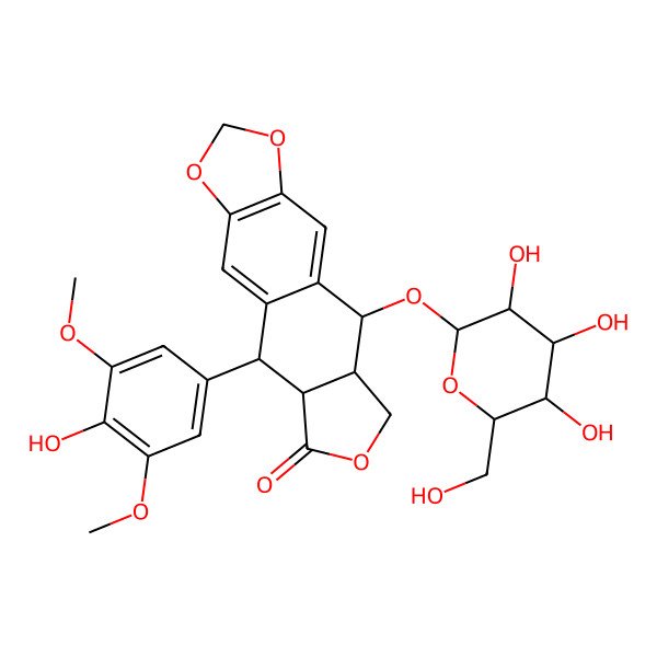 2D Structure of Picropodophyllin, 4'-demethyl-B-D-glucoside