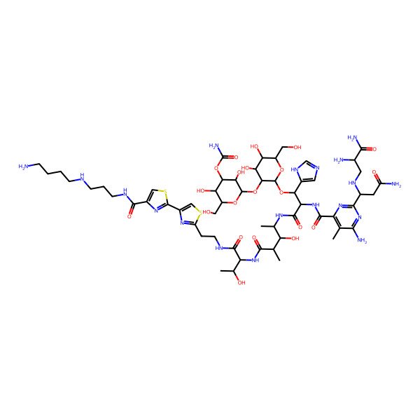 2D Structure of [2-[2-[2-[[6-amino-2-[3-amino-1-[(2,3-diamino-3-oxopropyl)amino]-3-oxopropyl]-5-methylpyrimidine-4-carbonyl]amino]-3-[[5-[[1-[2-[4-[4-[3-(4-aminobutylamino)propylcarbamoyl]-1,3-thiazol-2-yl]-1,3-thiazol-2-yl]ethylamino]-3-hydroxy-1-oxobutan-2-yl]amino]-3-hydroxy-4-methyl-5-oxopentan-2-yl]amino]-1-(1H-imidazol-5-yl)-3-oxopropoxy]-4,5-dihydroxy-6-(hydroxymethyl)oxan-3-yl]oxy-3,5-dihydroxy-6-(hydroxymethyl)oxan-4-yl] carbamate