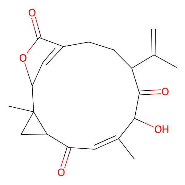 2D Structure of (1R,2R,4R,6E,8S,10S)-8-hydroxy-2,7-dimethyl-10-prop-1-en-2-yl-15-oxatricyclo[11.2.1.02,4]hexadeca-6,13(16)-diene-5,9,14-trione