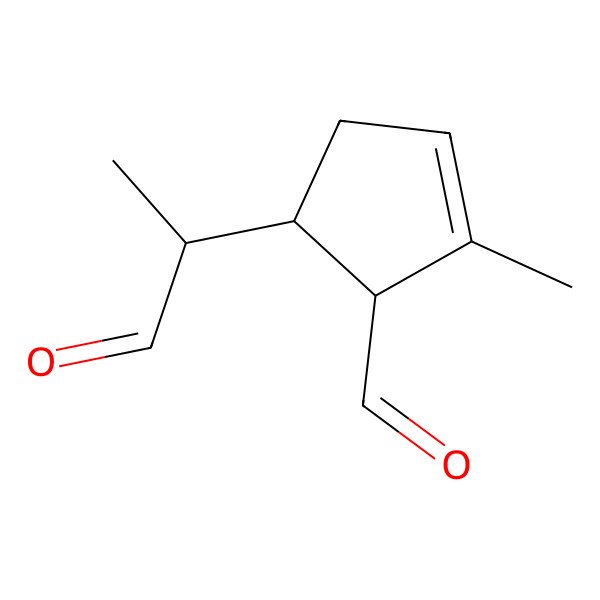 2D Structure of 2-Methyl-5-(1-oxopropan-2-yl)cyclopent-2-ene-1-carbaldehyde