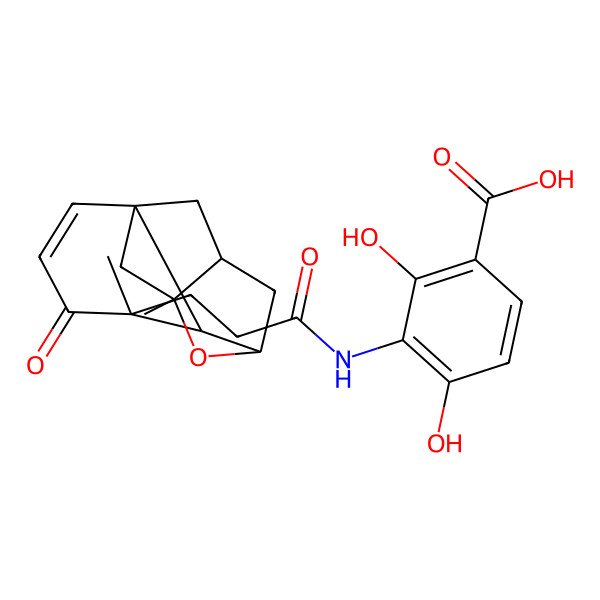 2D Structure of 3-((3-(1,4,5,8,9,9a-Hexahydro-3,9-dimethyl-8-oxo-3H-1,4:3,5a-dimethano-2-benzoxepin-9-yl)-1-oxopropyl)amino)-2,4-dihydroxybenzoic acid