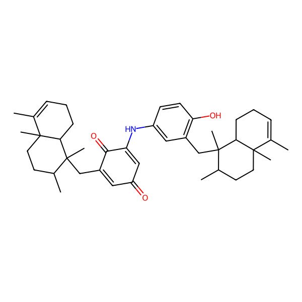 2D Structure of 2-[[(1R,2S,4aS,8aS)-1,2,4a,5-tetramethyl-2,3,4,7,8,8a-hexahydronaphthalen-1-yl]methyl]-6-[3-[[(1R,2S,4aS,8aS)-1,2,4a,5-tetramethyl-2,3,4,7,8,8a-hexahydronaphthalen-1-yl]methyl]-4-hydroxyanilino]cyclohexa-2,5-diene-1,4-dione
