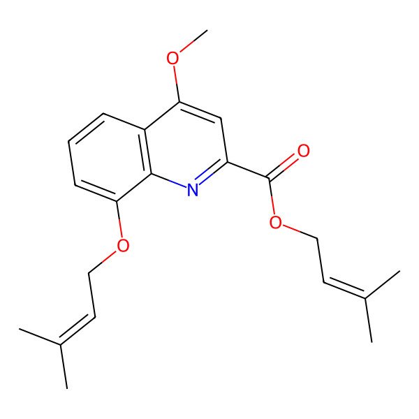 2D Structure of 3-Methylbut-2-enyl 4-methoxy-8-(3-methylbut-2-enoxy)quinoline-2-carboxylate