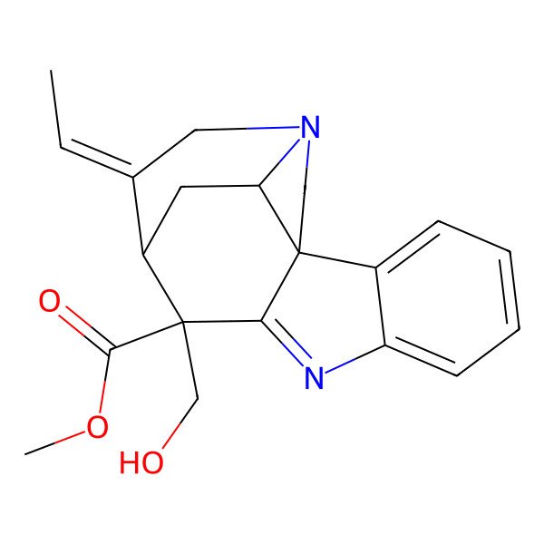 2D Structure of methyl (1R,10S,11S,12E,17S)-12-ethylidene-10-(hydroxymethyl)-8,14-diazapentacyclo[9.5.2.01,9.02,7.014,17]octadeca-2,4,6,8-tetraene-10-carboxylate