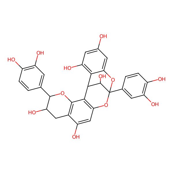 2D Structure of (2S,3R,8S,14R,15R)-2,8-Bis(3,4-dihydroxyphenyl)-3,4-dihydro-2H,14H-8,14-methanobenzo[7,8][1,3]dioxocino[4,5-h]chromene-3,5,11,13,15-pentaol