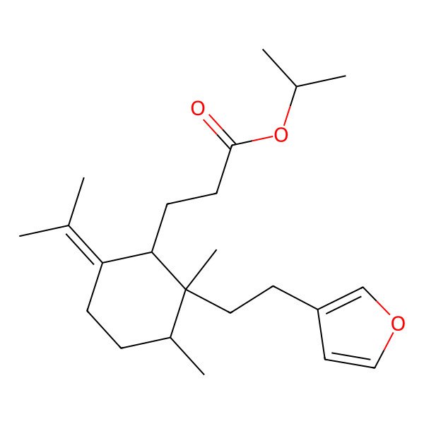 2D Structure of Propan-2-yl 3-[2-[2-(furan-3-yl)ethyl]-2,3-dimethyl-6-propan-2-ylidenecyclohexyl]propanoate