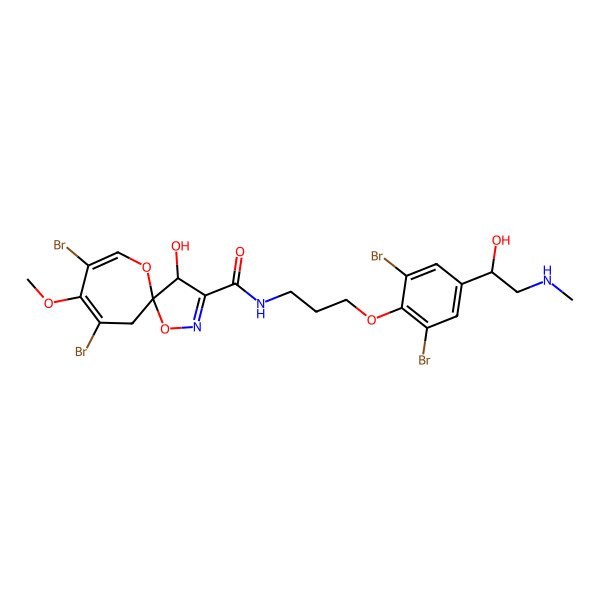 2D Structure of (4S,5S)-7,9-dibromo-N-[3-[2,6-dibromo-4-[1-hydroxy-2-(methylamino)ethyl]phenoxy]propyl]-4-hydroxy-8-methoxy-1,11-dioxa-2-azaspiro[4.6]undeca-2,7,9-triene-3-carboxamide