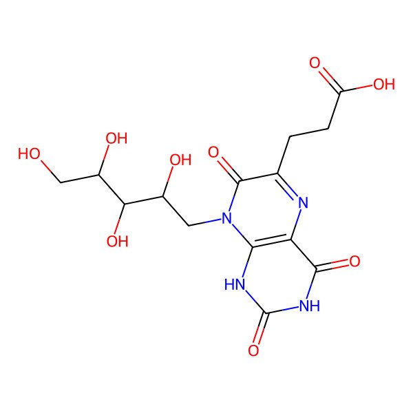 2D Structure of 3-[2,4,7-trioxo-8-(2,3,4,5-tetrahydroxypentyl)-1H-pteridin-6-yl]propanoic acid