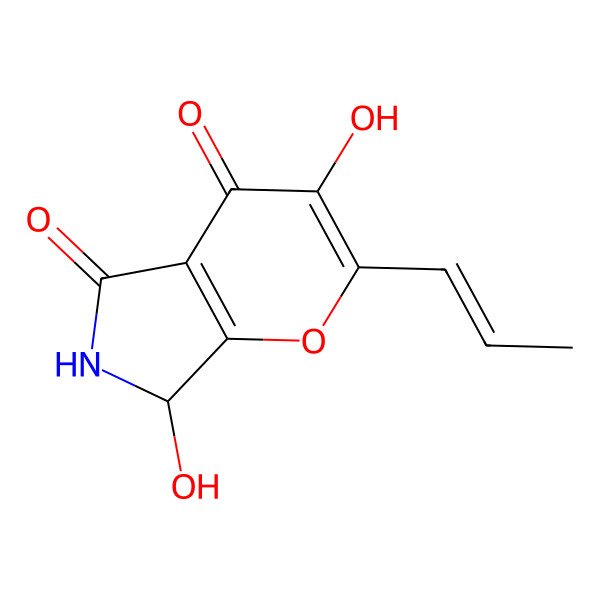 2D Structure of (7R)-6,7-Dihydro-3,7-dihydroxy-2-(1E)-1-propen-1-ylpyrano(2,3-c)pyrrole-4,5-dione