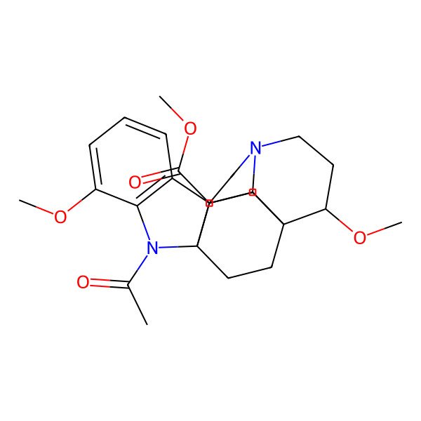 2D Structure of methyl (1R,9R,15R,16S,18R,21R)-2-acetyl-4,15-dimethoxy-2,12-diazahexacyclo[14.2.2.19,12.01,9.03,8.016,21]henicosa-3(8),4,6-triene-18-carboxylate