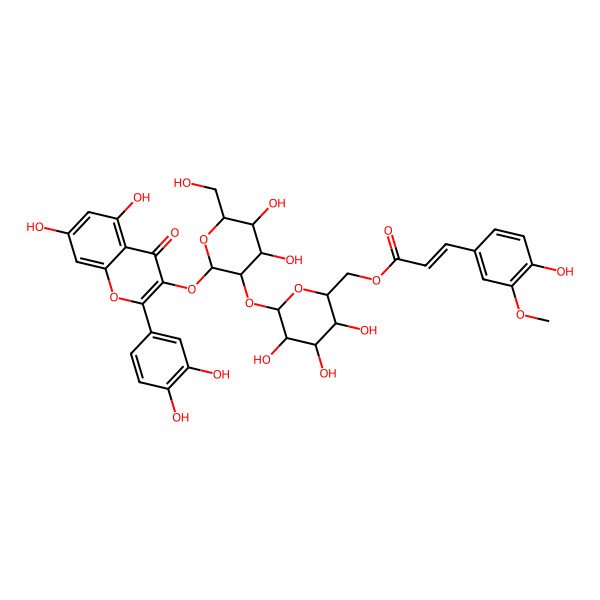 2D Structure of quercetin 3-O-[2-O-(6-O-E-feruloyl)-beta-D-glucopyranosyl]-beta-D-galactopyranoside
