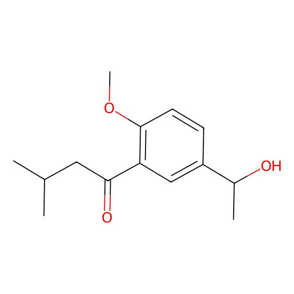 2D Structure of (r)-1-[5-(1-Hydroxyethyl)-2-methoxyphenyl]-3-methyl-1-butanone