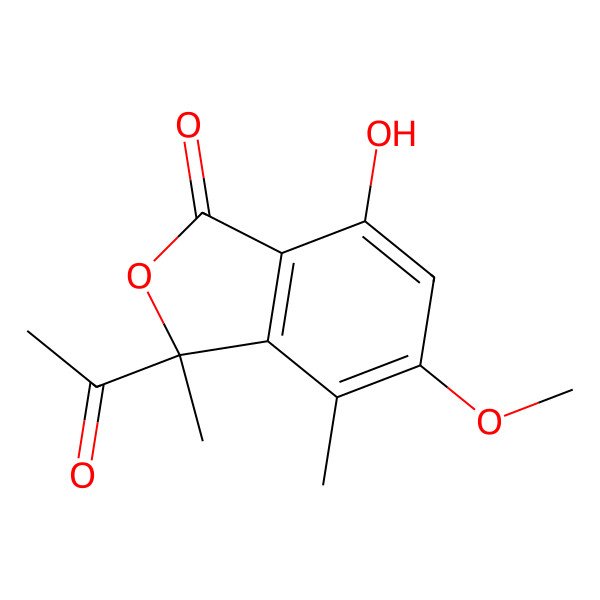 2D Structure of (R)-3-Acetyl-7-hydroxy-5-methoxy-3,4-dimethylisobenzofuran-1(3H)-one