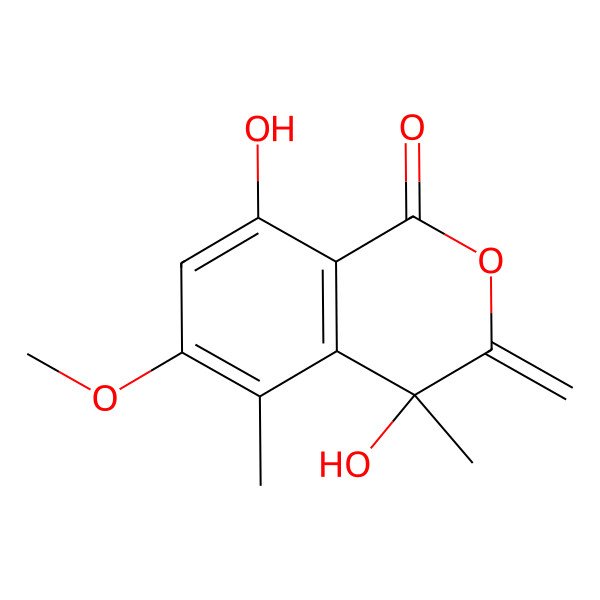 2D Structure of (r)-3,4-Dihydro-4,8-dihydroxy-6-methoxy-4,5-dimethyl-3-methyleneisochromen-1-one 2D Structure of (r)-3,4-Dihydro-4,8-dihydroxy-6-methoxy-4,5-dimethyl-3-methyleneisochromen-1-one