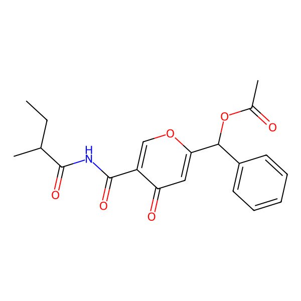 2D Structure of [(R)-[5-[[(2S)-2-methylbutanoyl]carbamoyl]-4-oxopyran-2-yl]-phenylmethyl] acetate