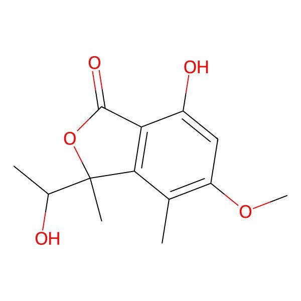 2D Structure of (R)-7-Hydroxy-3-((S)-1-hydroxyethyl)-5-methoxy-3,4-dimethylisobenzofuran-1(3H)-one 2D Structure of (R)-7-Hydroxy-3-((S)-1-hydroxyethyl)-5-methoxy-3,4-dimethylisobenzofuran-1(3H)-one